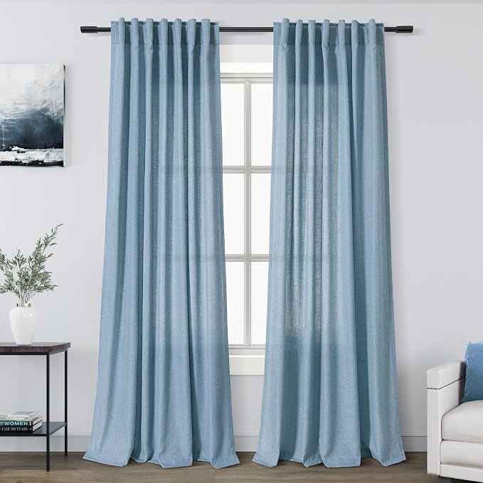 Nanspring Dusty Blue Linen Curtains 95 Inch Length by Nanspring
