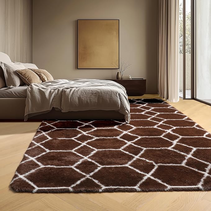 ONASAR 5x7 Area Rugs for Living Room Bedroom, Fluffy Brown and White Throw Rug - Image 7