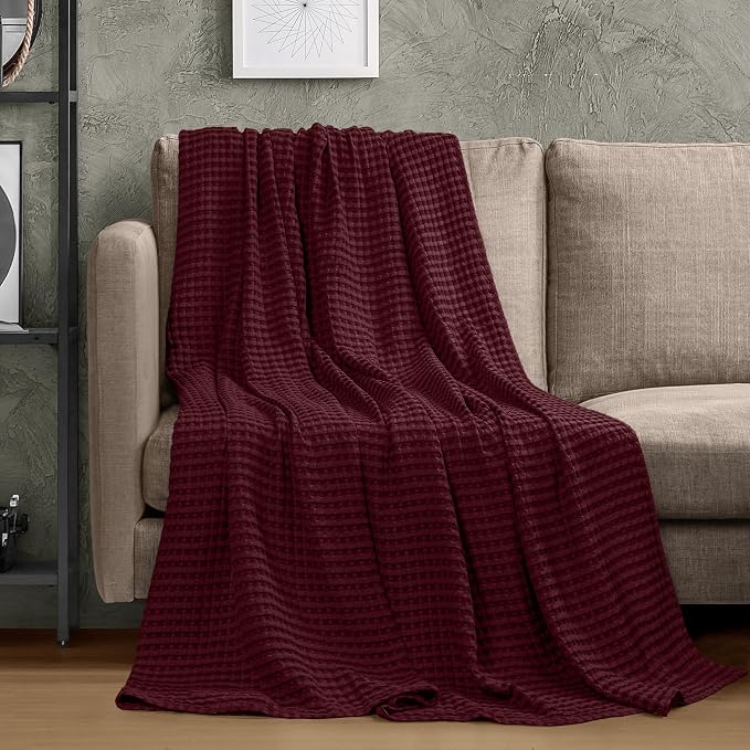 Utopia Bedding Burgundy 100% Cotton Waffle Blanket 300 GSM Soft Lightweight - Image 4