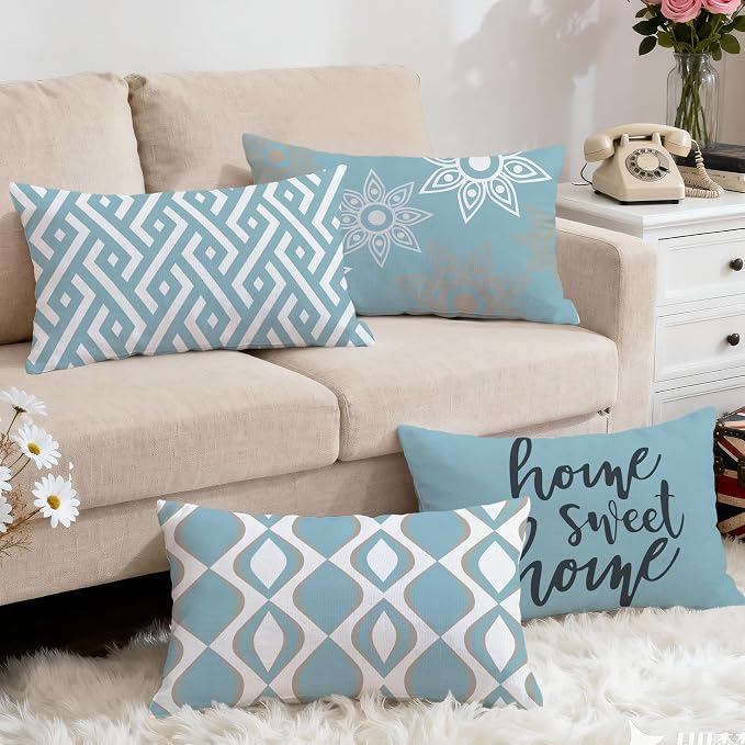 Hexagram Blue Geometric Pillow Covers 12x20 Set of 4, Decorative Outdoor Modern - Image 5