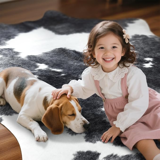 Easycozy Faux Cowhide Cow Print Rug: 6.2 x 7 Western Decor Faux Cowhide - Image 6
