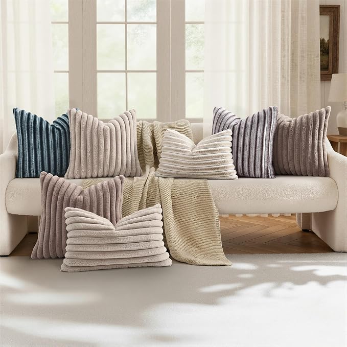 decorUhome Summer Cozy Faux Fur Throw Pillow Covers 22x22 Set of 2 Decorative - Image 5
