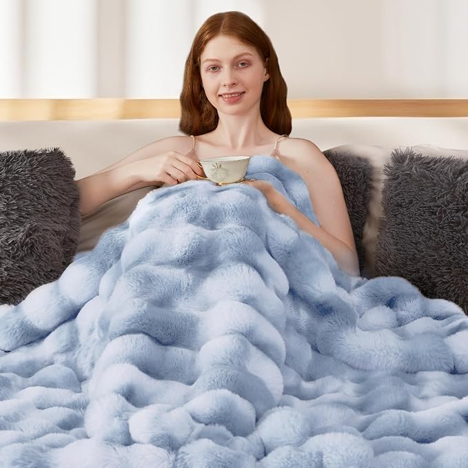 Touchat Luxury 1000GSM Rabbit Faux Fur Blanket, Super Heavy Warm Cozy Brown - Image 6