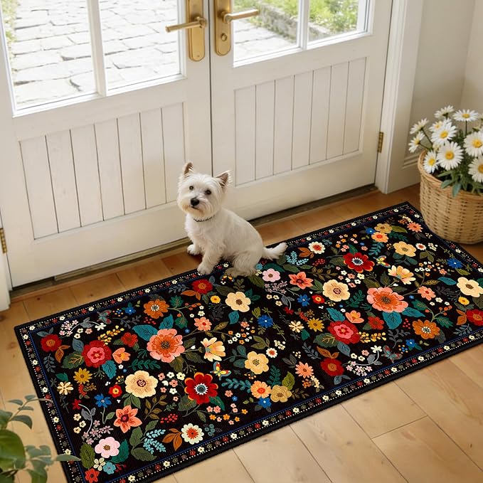 RELEANY Floral Nursery 2x5 Area Rugs Washable Print Boho Cute Carpet Non Slip by RELEANY