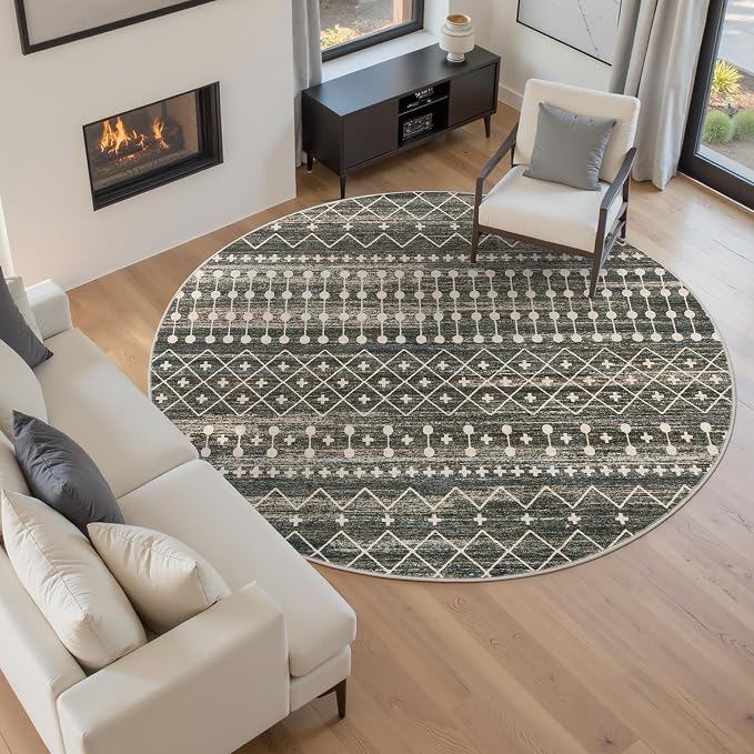 Miukiki Round Rugs 6ft for Living Room Moroccan Washable Circle Rug Non Slip - Image 7