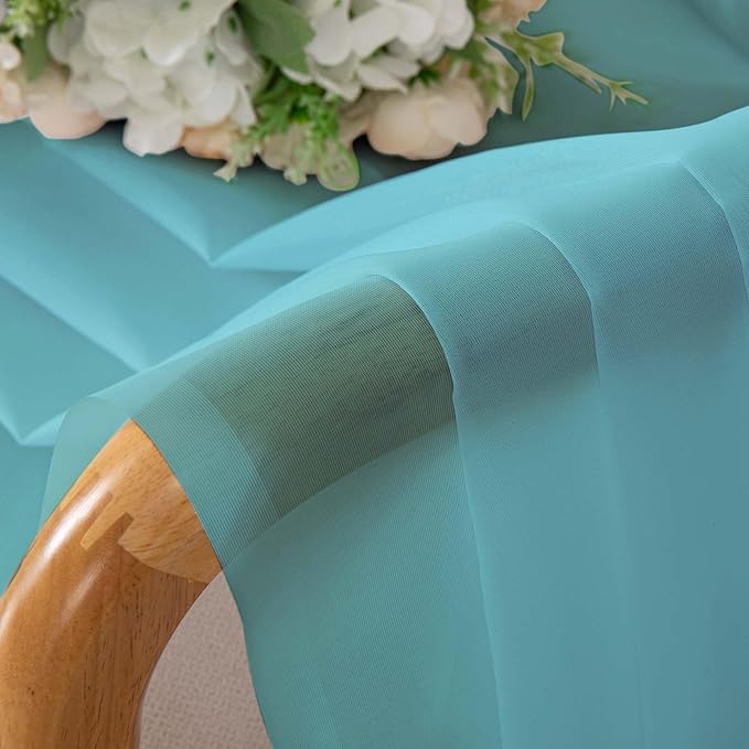 Chyhomenyc Aqua Sheer Curtains 30 inch Length 2 Panels, Light Filtering Voile - Image 9