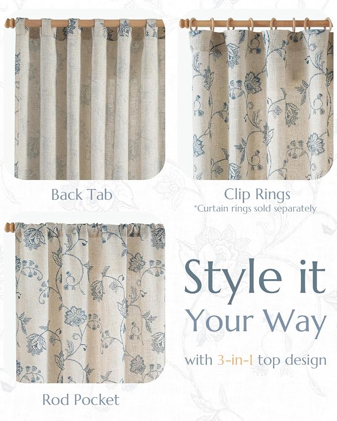 jinchan Linen Curtains Floral Curtain 84 Inch Length - Image 5