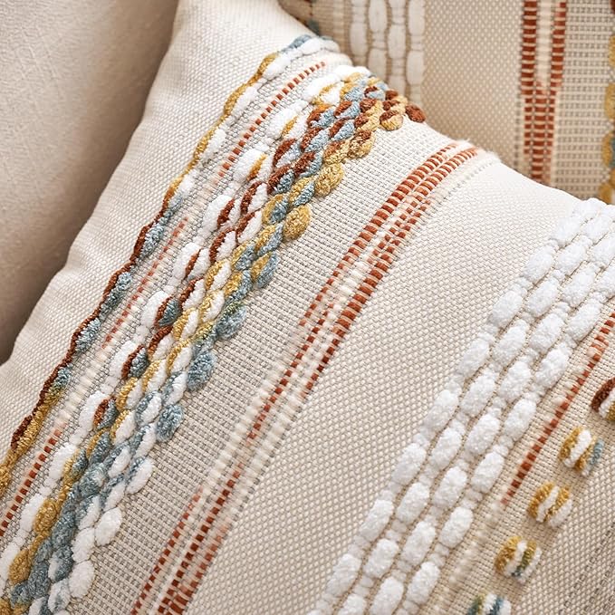 Aeckself Boho Throw Pillow Covers 18x18 Inch Set of 2, Farmhouse Decorative - Image 6