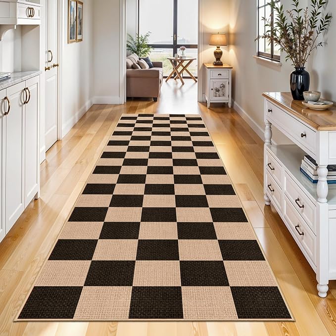 2x8 Checkered Runner Rug for Hallway: Washable Faux Jute Runners Indoor by BYYVOORugsforYourHome