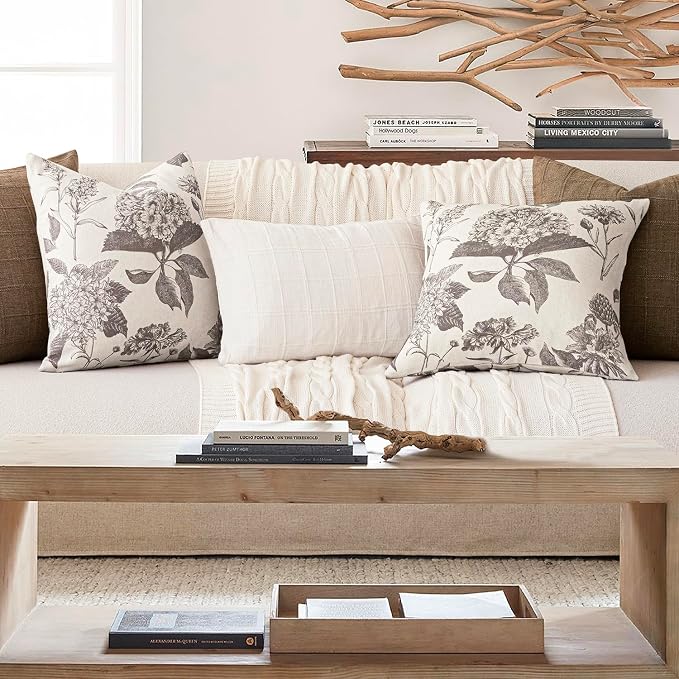 Foindtower Set of 2 Linen Floral Vintage Throw Pillow Covers Neutral Accent - Image 6