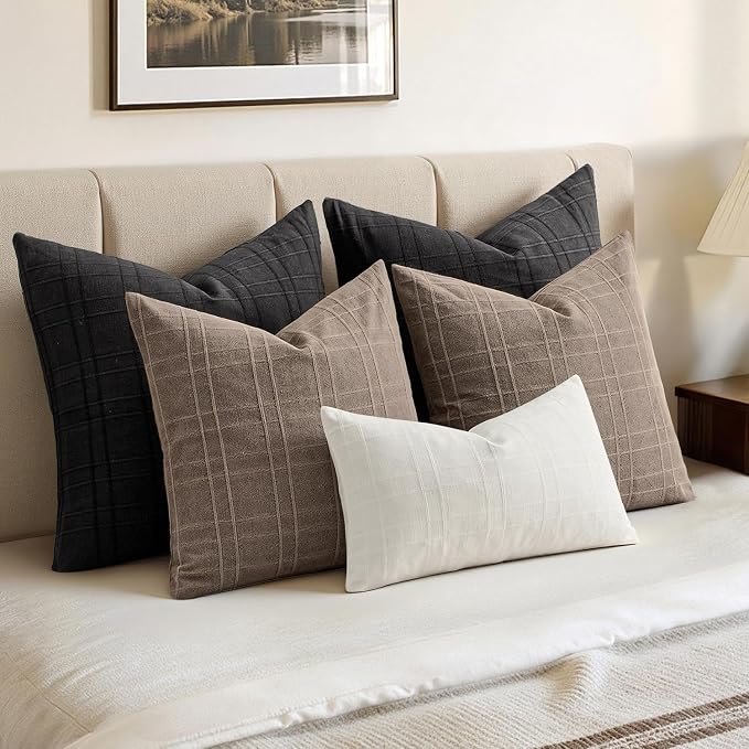 MIULEE Decorative Linen Check Throw Pillow Covers Neutral Farmhouse Vintage - Image 5