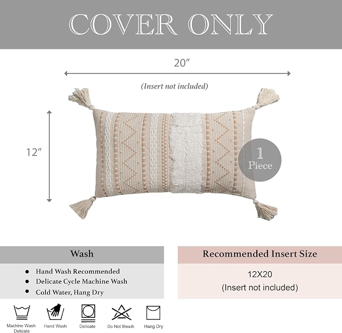 BlissBlush 12x20 Lumbar Pillow Cover, Cream Neutral Beige Rectangular - Image 4