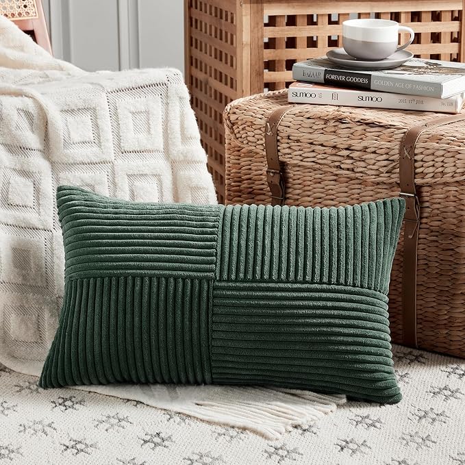 Fancy Homi Set of 2 Dark Green Long Lumbar Decorative Throw Pillow Covers 12x24 - Image 2
