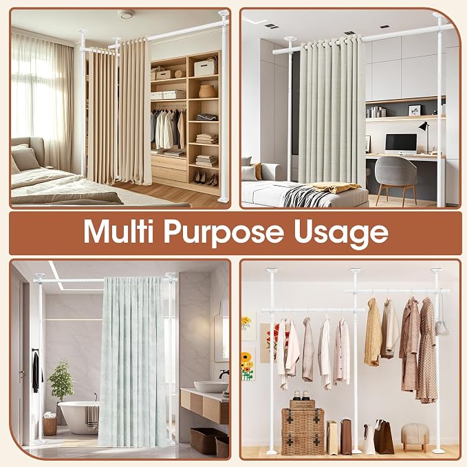 SUNALLY Room Divider No Drilling Curtain Rod Wall Divider - Image 7