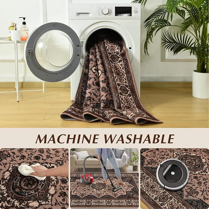 Area Rug for Living Room, 5x7Ft Machine Washable Vintage Brown Rugs for Bedroom - Image 7
