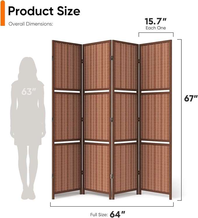 Bamboo Room Divider with Shelves, Natural Privacy Screen with Storage Board - Image 2