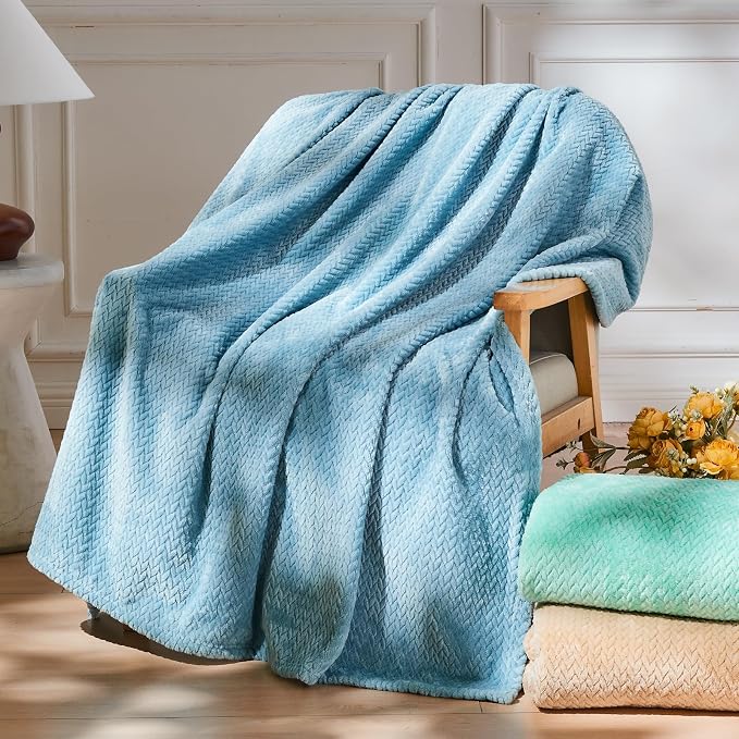 NEWCOSPLAY Super Soft Queen Blanket Light Blue Premium Silky Flannel Fleece - Image 3