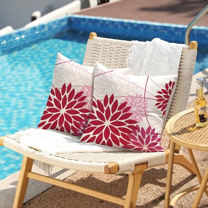 DFXSZ Shades of Pink Floral Pillow Covers 18x18 Set of 2 Outdoor Waterproof - Image 2