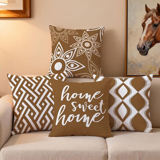 Hexagram Brown Geometric Pillow Covers 20x20 Set of 4, Decorative Outdoor - Image 7