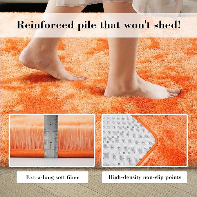 Mottling Orange Fluffy Rug Shaggy Area Rug, 2x4 Area Rugs - Image 4