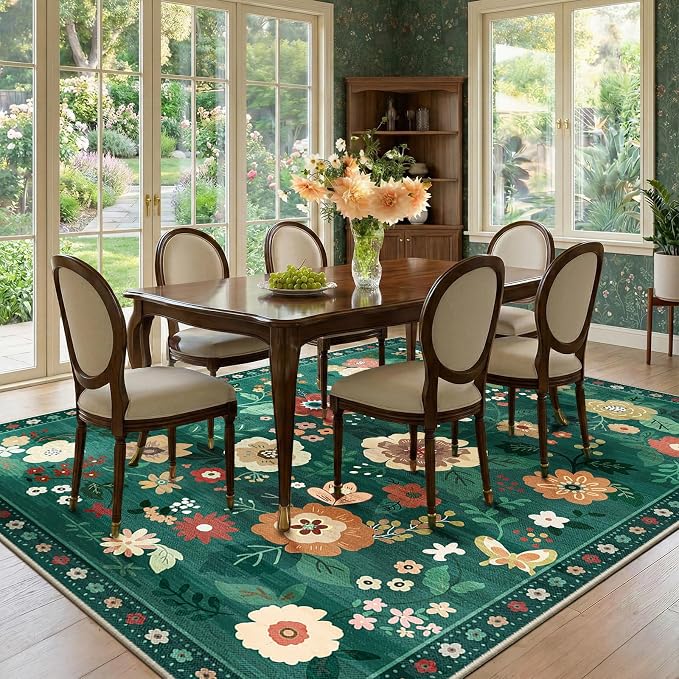RELEANY Floral Nursery 8x10 Area Rugs Washable Print Boho Cute Carpet Non Slip - Image 8