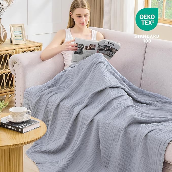 EMME Cotton Muslin King Blanket Bed Layering Breathable Gauze Blanket Soft - Image 3