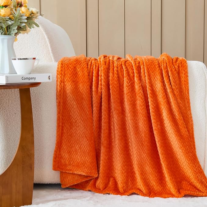 NEWCOSPLAY Super Soft Throw Blanket Orange Premium Silky Flannel Fleece Leaves - Image 2