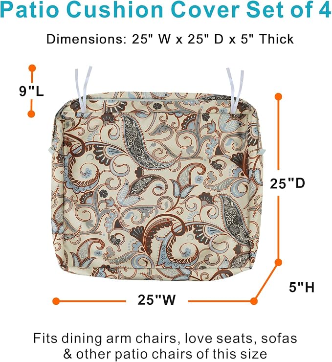 NettyPro Outdoor Patio Chair Seat Cushion Covers Replacement, Water Resistant - Image 3