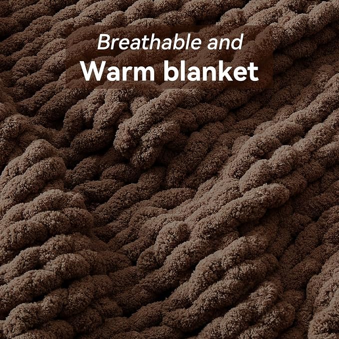 Negwoo Chunky Knit Throw Blanket, Handmade Dark Brown Crochet Big Thick Blanket - Image 3
