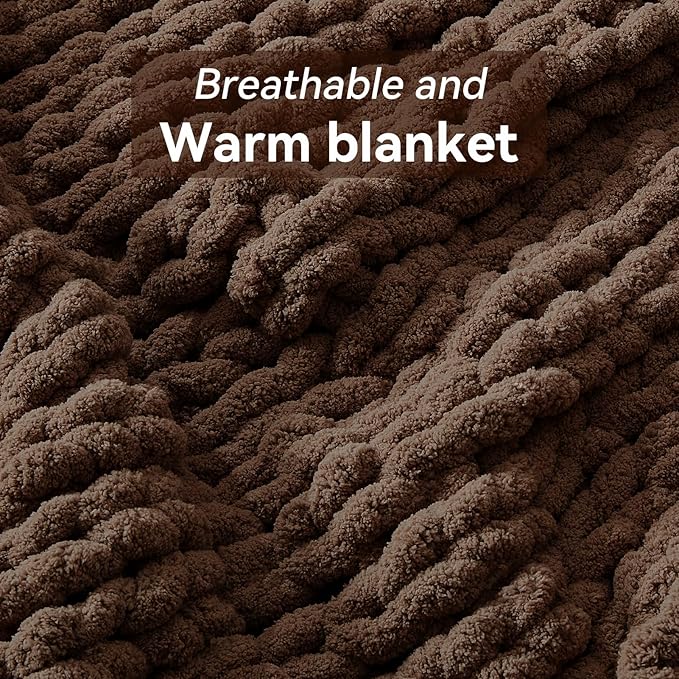 Negwoo Chunky Knit Throw Blanket, Handmade Dark Brown Crochet Big Thick Blanket - Image 3