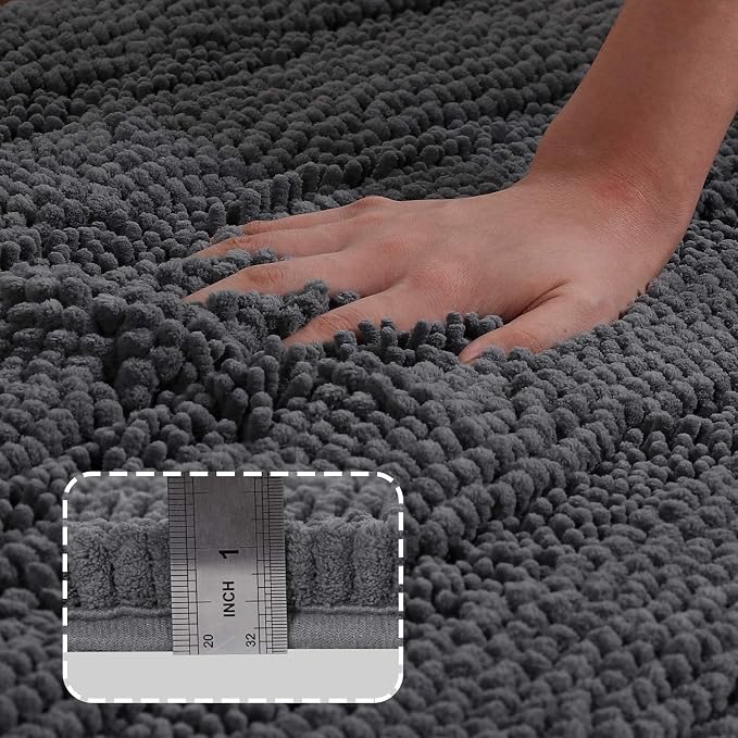 Turquoize Chenille Bathroom Rugs Set Non-Slip Bath Mats - Image 3