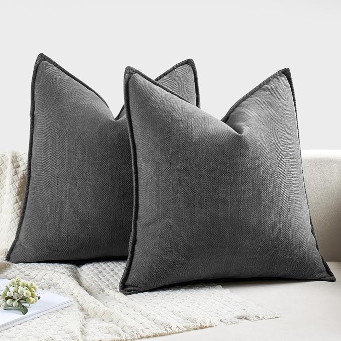 MIULEE Pack of 2 Dark Grey Decorative Pillow Covers 18x18 Inch Soft Chenille - Image 6