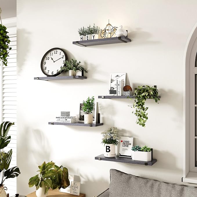 Fixwal Floating Shelves Set of 5, Width 4.7 Inches Wall Shelves, Rustic Wood - Image 5