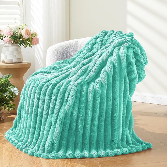 NEWCOSPLAY Super Soft Queen Blanket Aqua Premium Silky Flannel Fleece 3D Ribbed - Image 9