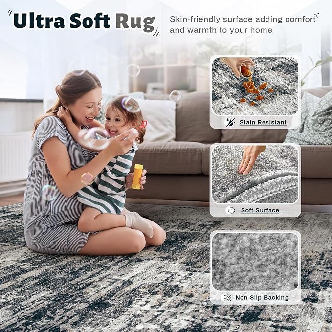 6x9 Area Rugs for Living Room, Washable Modern Abstract Large Area Rug Neutral - Image 4