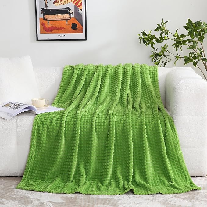 Puncuntex Flannel Fleece Throw Blanket Apple Green 60"×80", Super Soft Plush by Puncuntex