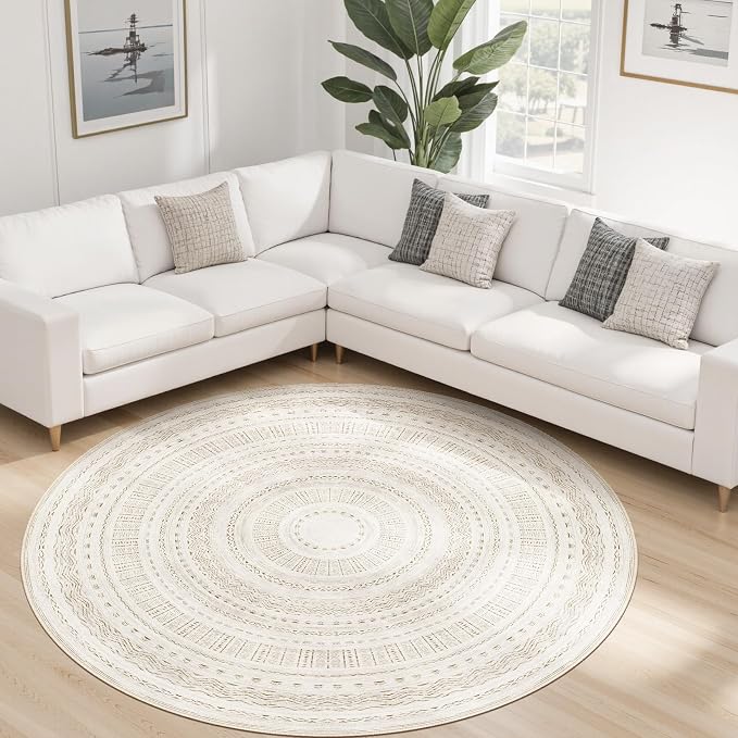 cotiled 6x6 Round Area Rug Living Room: Washable Boho Rugs - Image 8