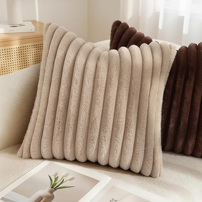 decorUhome Cozy Faux Fur Throw Pillow Covers 26x26 Set of 2 Decorative Soft - Image 4