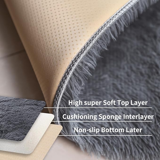 KICHOWUA 5x8 Grey Fluffy Fuzzy Area Rug - Image 4