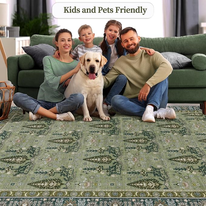 Tangsoo 2x3 Small Washable Entry Rug, Vintage Boho Green Floral Rug - Image 8