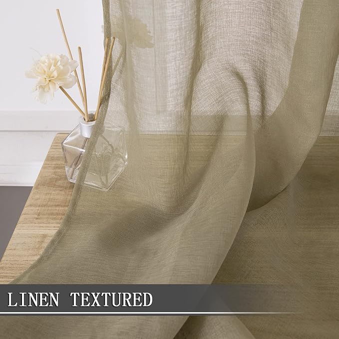 Tollpiz Sheer Curtain Linen Textured Living Room Curtains Sheer Light Filtering - Image 2