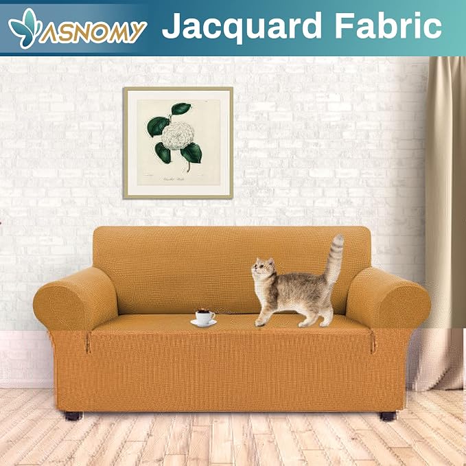 Asnomy Sofa Covers for 2 Cushion Couch Stretch loveseat Covers Slipcovers - Image 2