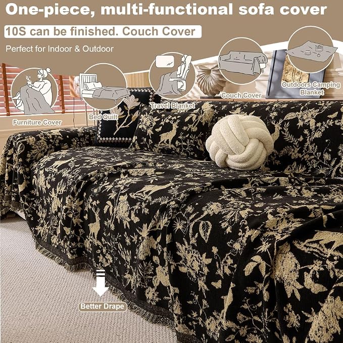 ROOMLIFE Black Sofa Cover, Vintage Boho Couch Cover - Image 5