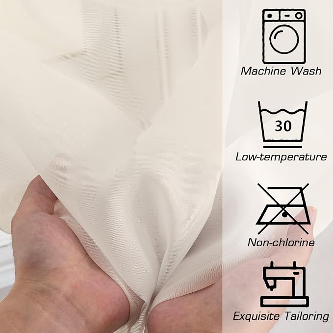 OWENIE Sheer Curtains, Cream Sheer Curtains 50 Inch Length 2 Panels Set - Image 5