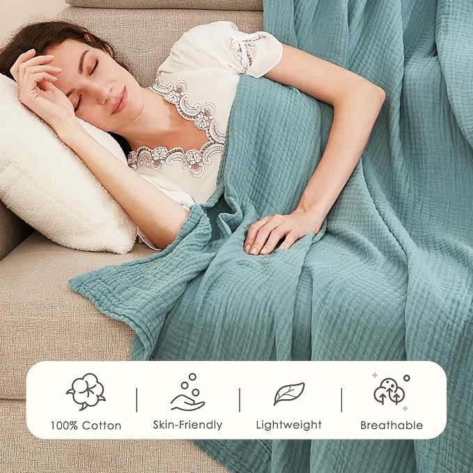 EMME Cotton Blanket Twin XL for Bed Soft Muslin Blankets 66"x90" Lightweight - Image 4