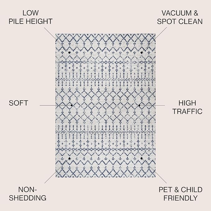 JONATHAN Y Boho Vintage Diamond Cream/Navy Indoor Area Rug 8X10 ft, Moroccan - Image 2