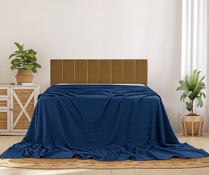 Utopia Bedding Navy 100% Cotton Waffle Blanket 300 GSM Soft Lightweight - Image 7