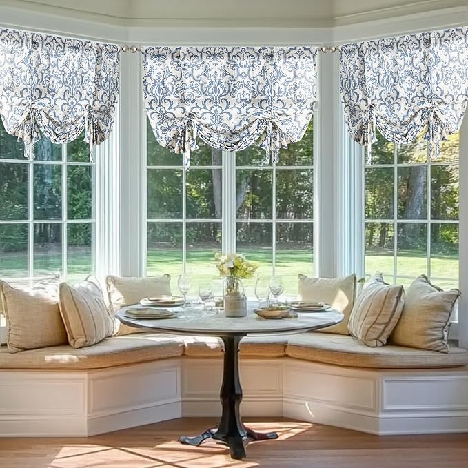 jinchan Linen Tie Up Valance for Flax Floral Drapes Vintage Farmhouse Medallion - Image 2