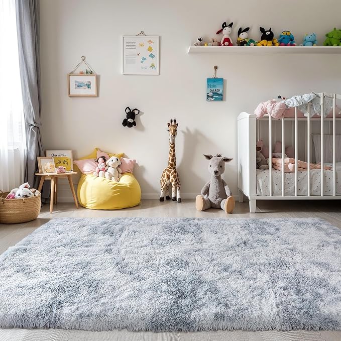 KICHOWUA Thick Area Rug Light Grey Fluffy Shag 3x5 - Image 9