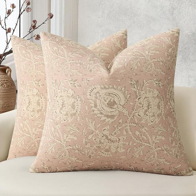 Vintage Floral Print Throw Pillow Covers 16x16 Set of 2 Neutral Modern by DKwizme